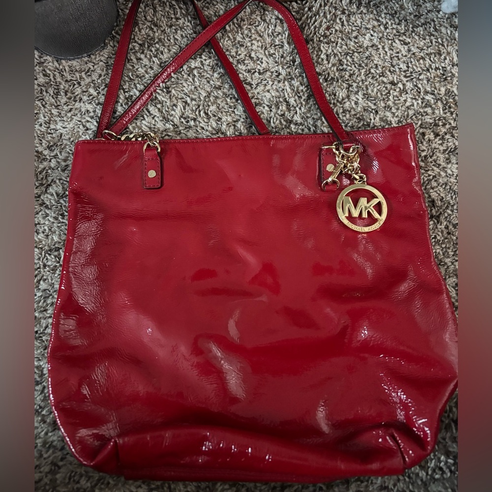 Michael Kors Glossy Red Tote with Gold Charm